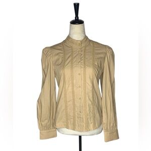 Somerset ALICE Temperley Tan Mandarin Collar Blouse with Puff Sleeves